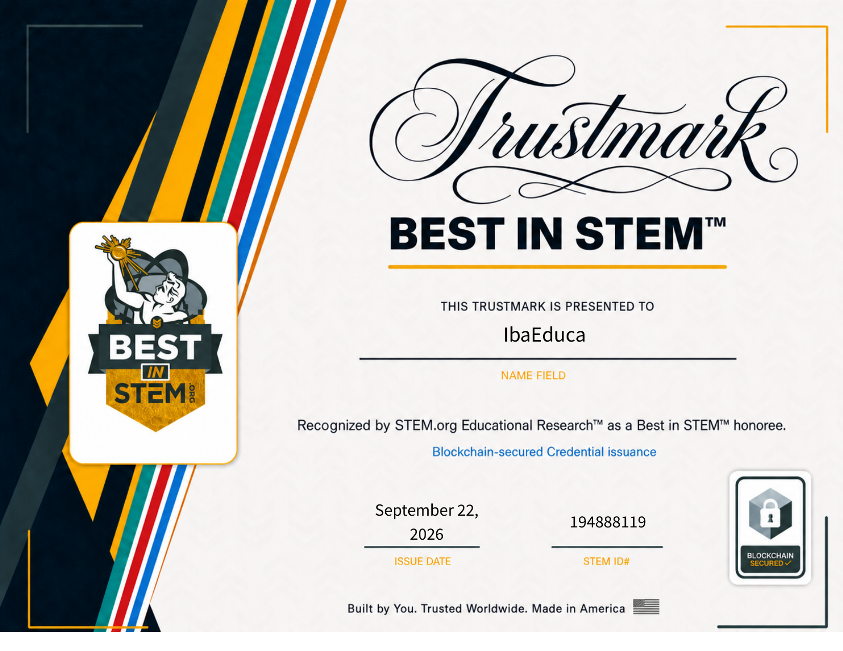Certificado oficial Best in STEM™ de IbaEduca